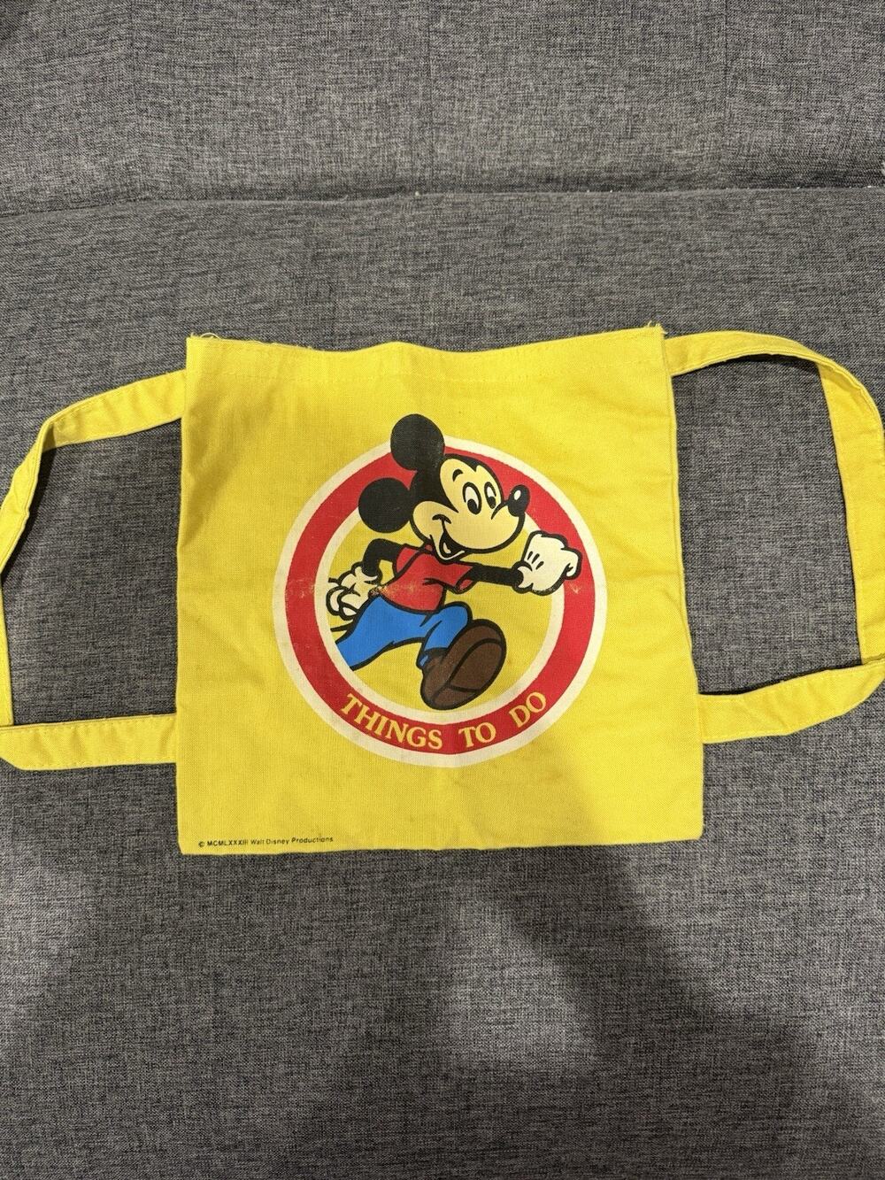 Vintage 1983 Disney Mickey Mouse Canvas Tote Bag Backpack "Things To Do" Retro